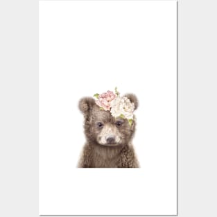 Peekaboo Floral Baby Bear Cub Posters and Art